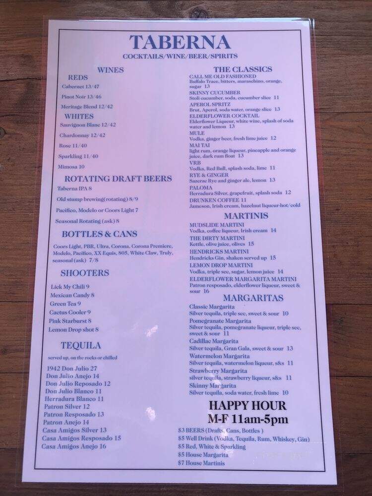 Taberna - La Verne, CA menu_pic