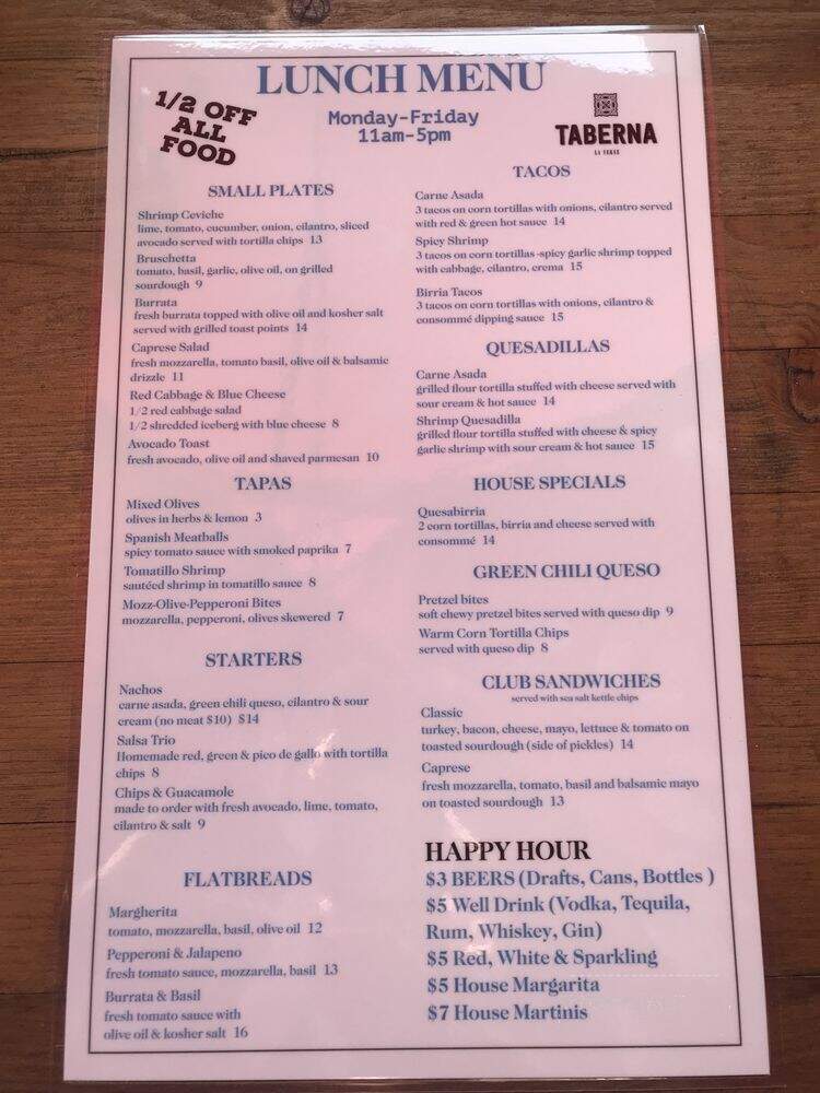 Taberna - La Verne, CA menu_pic