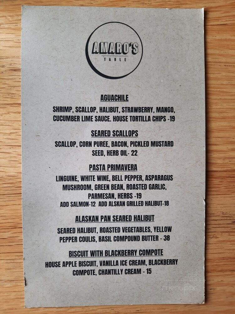 Amaro's Table - Vancouver, WA menu_pic