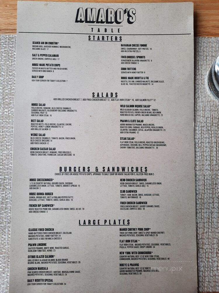 Amaro's Table - Vancouver, WA menu_pic