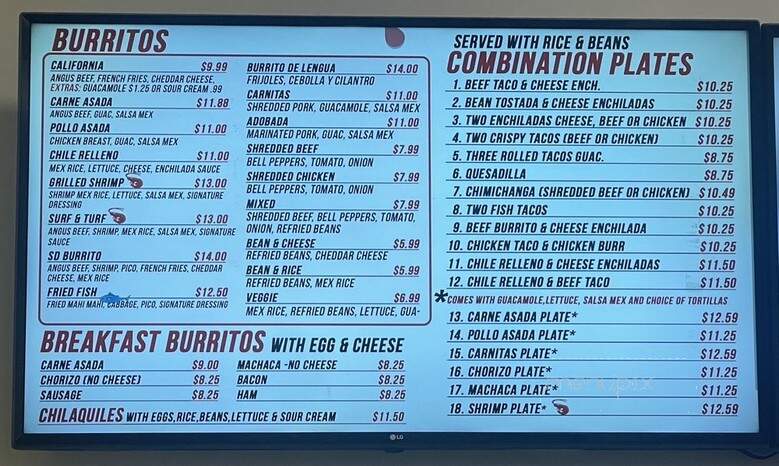 Valerie's taco shop - Oceanside, CA menu_pic