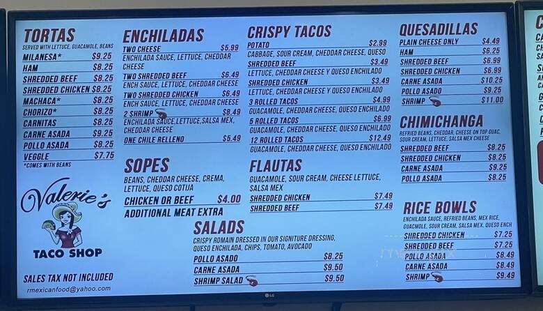 Valerie's taco shop - Oceanside, CA menu_pic