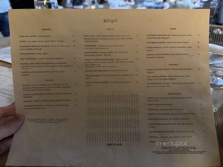 Zinque - Los Angeles, CA menu_pic