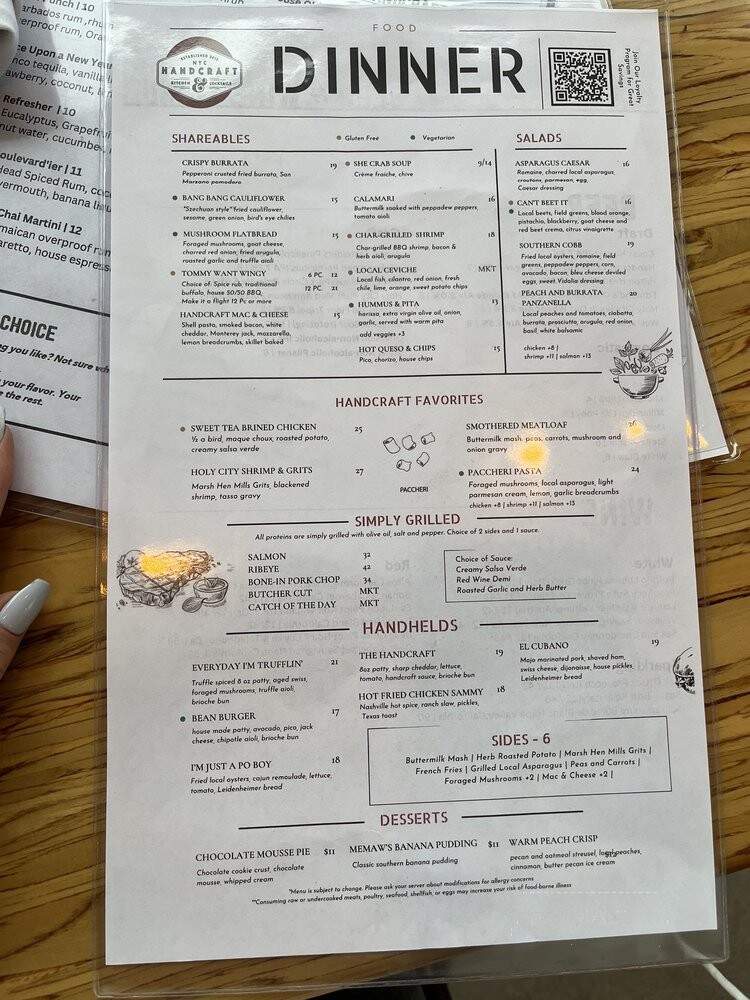 Handcraft Kitchen & Cocktails - Mount Pleasant, SC menu_pic