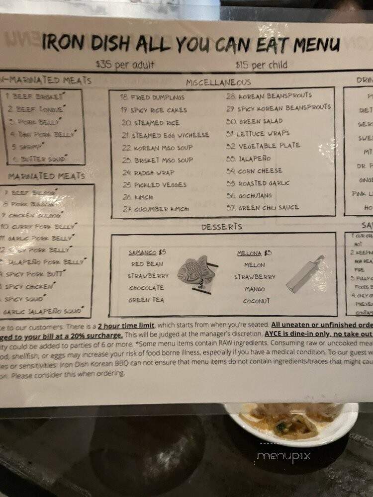 Iron Dish Korean BBQ - Charlotte, NC menu_pic