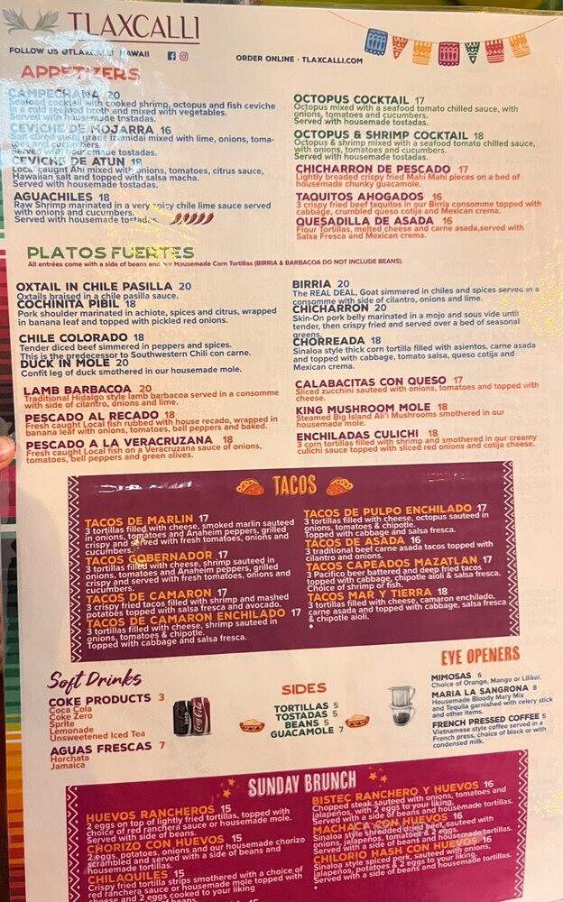 Tlaxcalli - Honolulu, HI menu_pic