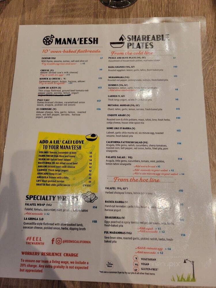 Reem's California Mission - San Francisco, CA menu_pic