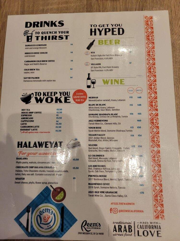 Reem's California Mission - San Francisco, CA menu_pic