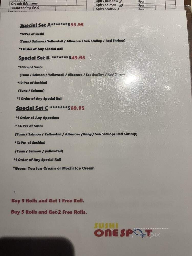 Sushi One Spot - Montclair, CA menu_pic