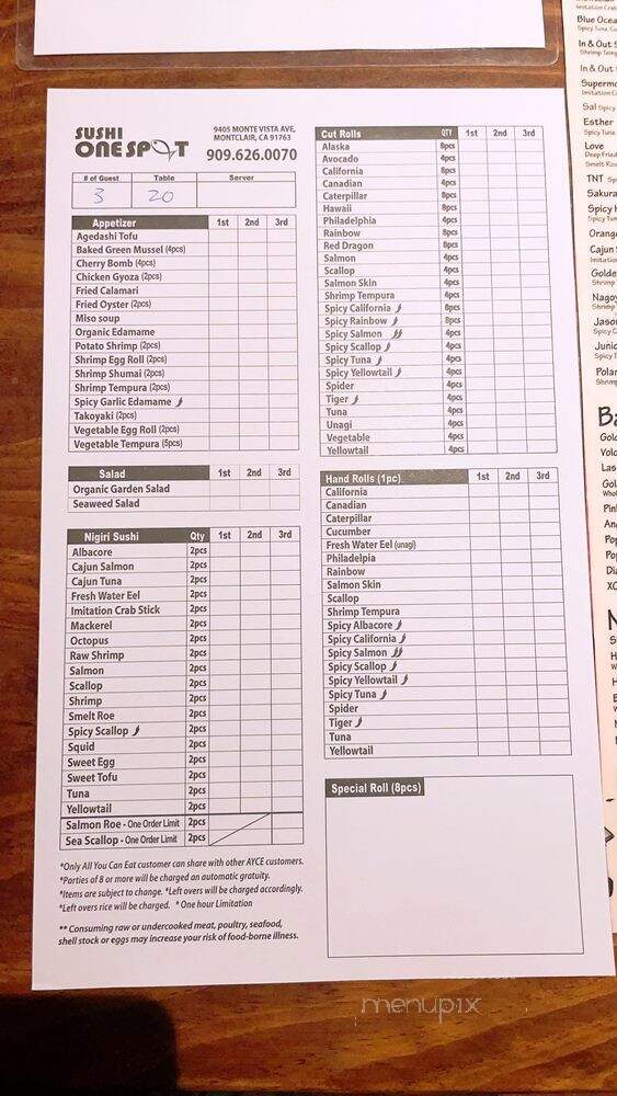 Sushi One Spot - Montclair, CA menu_pic