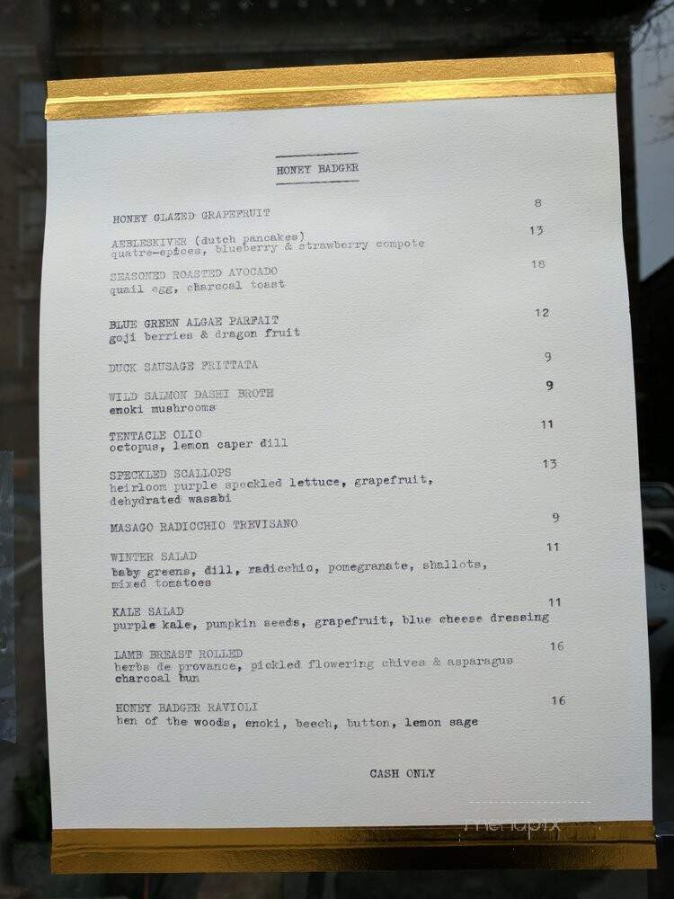 Honey Badger - Brooklyn, NY menu_pic