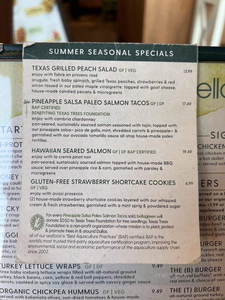 Bellagreen - Plano, TX menu_pic