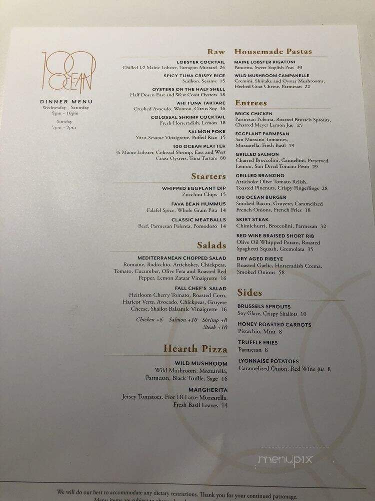 100 Ocean - Long Branch, NJ menu_pic