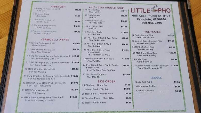 Little Pho - Honolulu, HI menu_pic