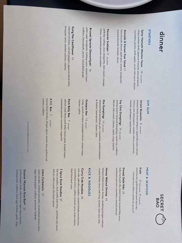 Secret Bao - Santa Barbara, CA menu_pic