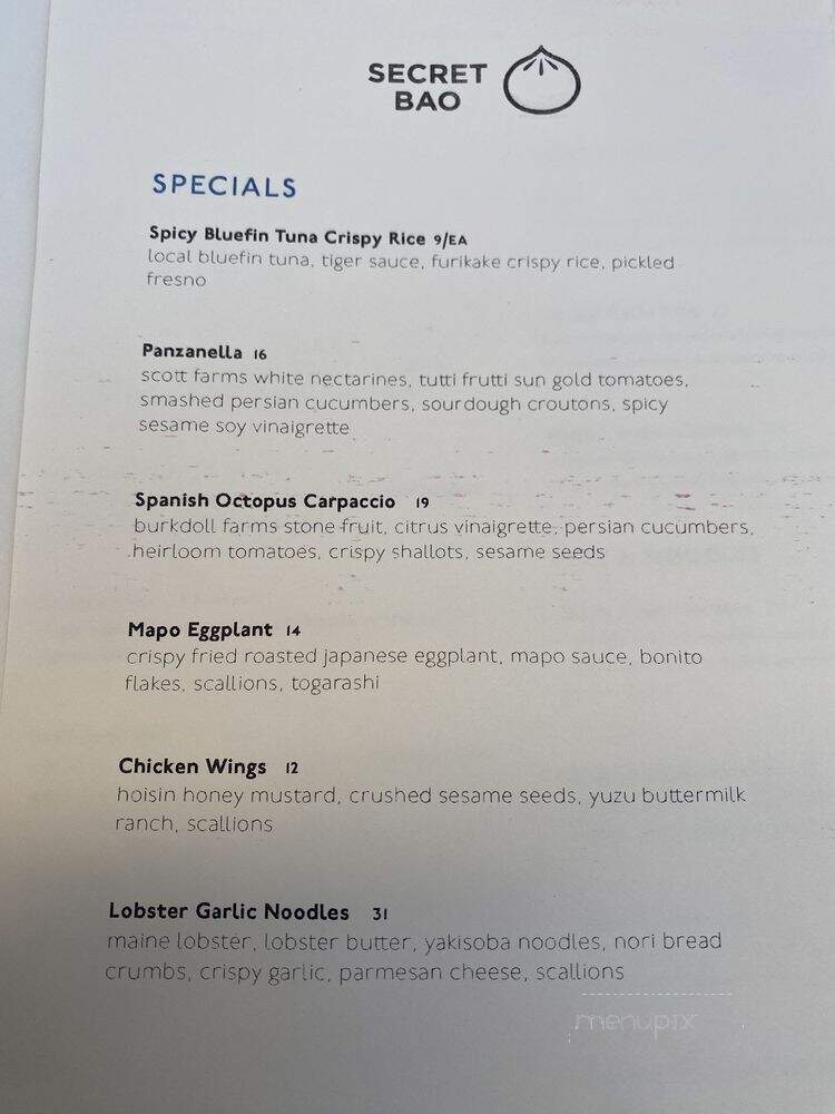 Secret Bao - Santa Barbara, CA menu_pic