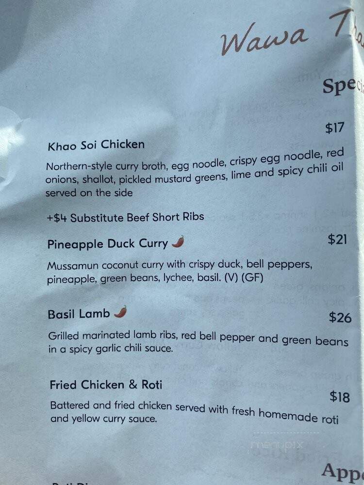 Wawa Thai Food - Oakland, CA menu_pic