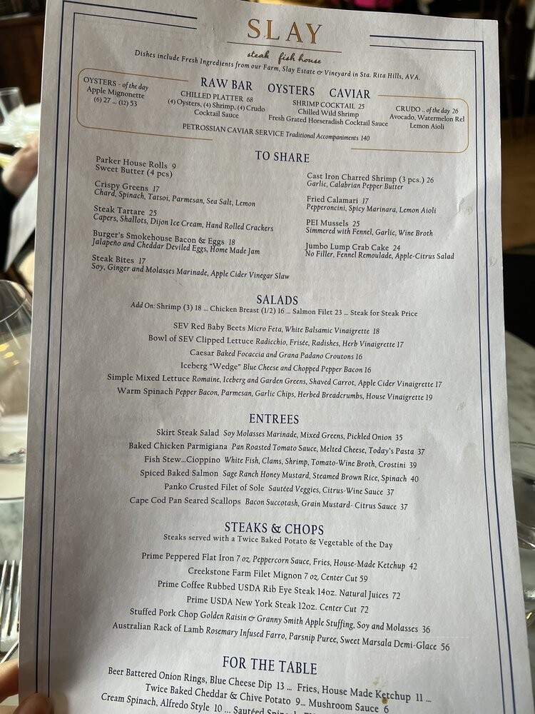 SLAY Steak + Fish House - Manhattan Beach, CA menu_pic