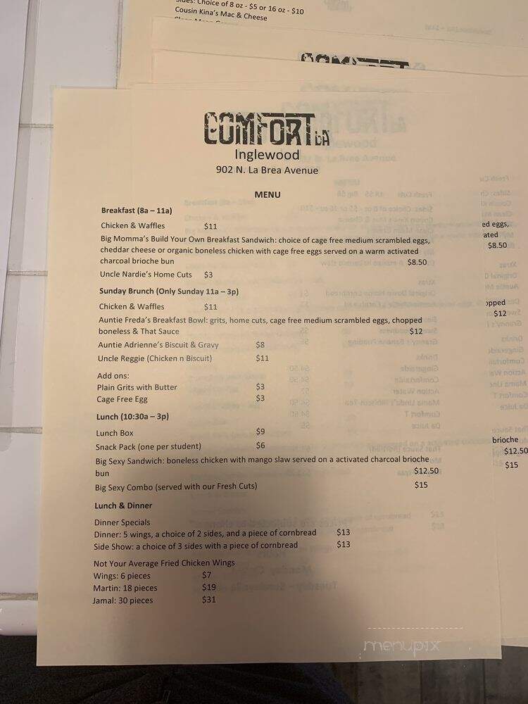 Comfort LA - Inglewood, CA menu_pic
