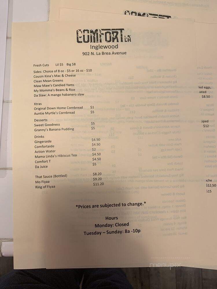 Comfort LA - Inglewood, CA menu_pic
