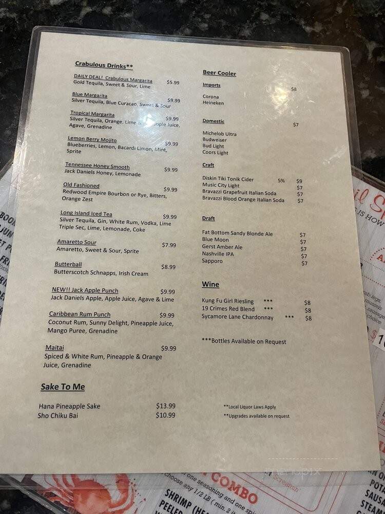 Crab Fever - Nashville, TN menu_pic