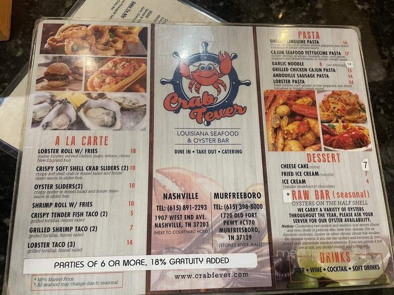 Crab Fever - Nashville, TN menu_pic