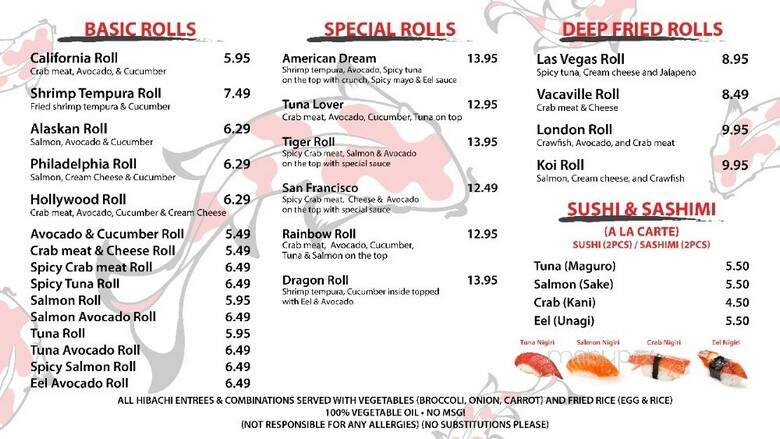 Koi Express Hibachi & Sushi - Vacaville, CA menu_pic