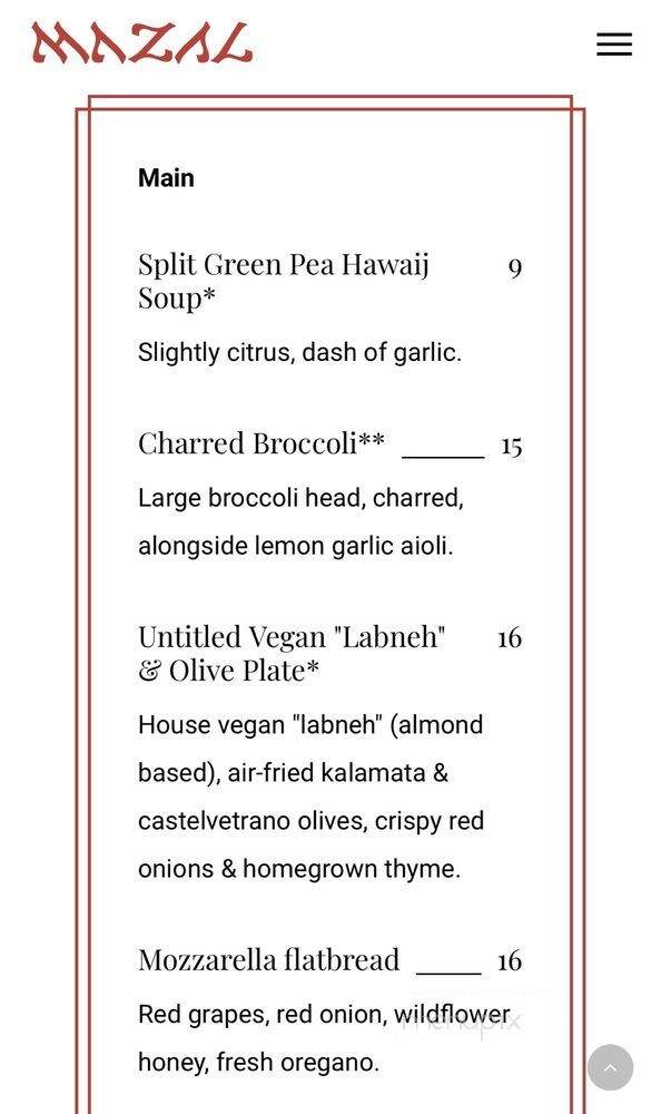 Mazal - Los Angeles, CA menu_pic