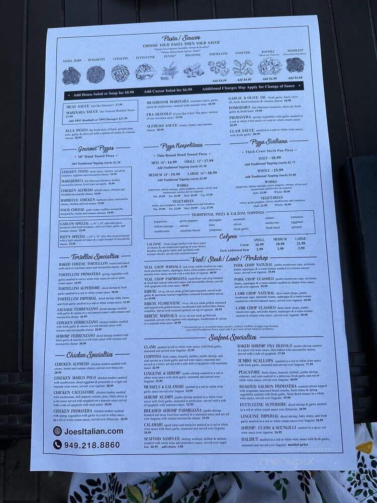 Joe's Italian Restaurant & Bar - Ladera Ranch, CA menu_pic