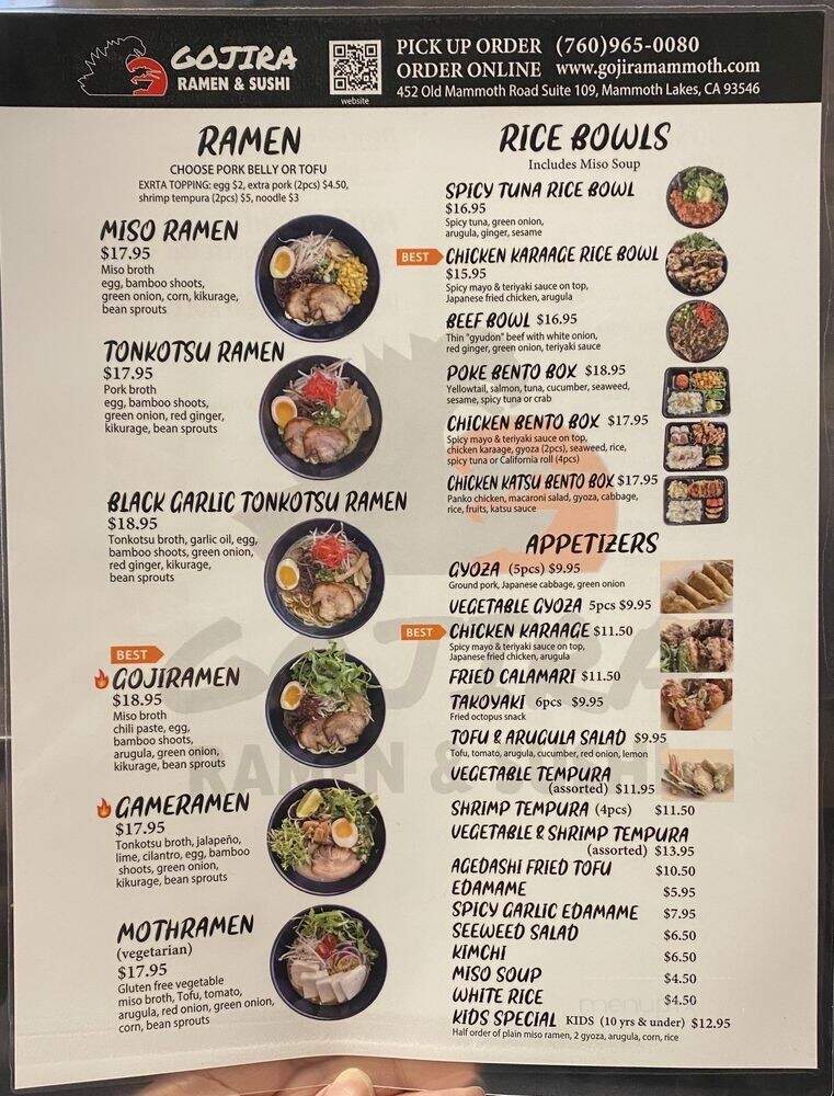 Gojira Ramen & Sushi - Mammoth Lakes, CA menu_pic