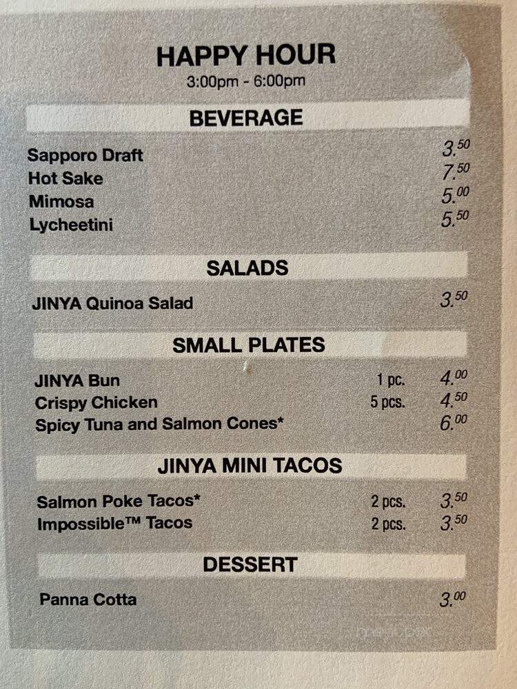 JINYA Ramen Bar - Tustin, CA menu_pic