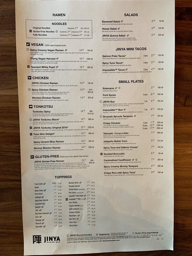 JINYA Ramen Bar - Tustin, CA menu_pic
