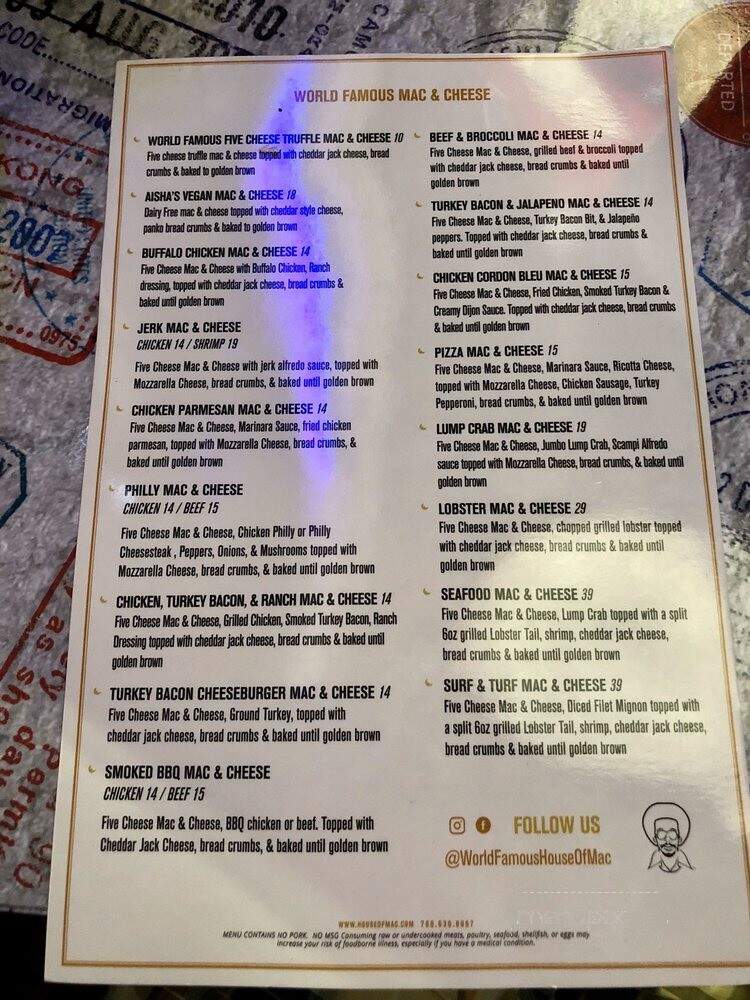 World Famous House of Mac - North Miami Beach, FL menu_pic