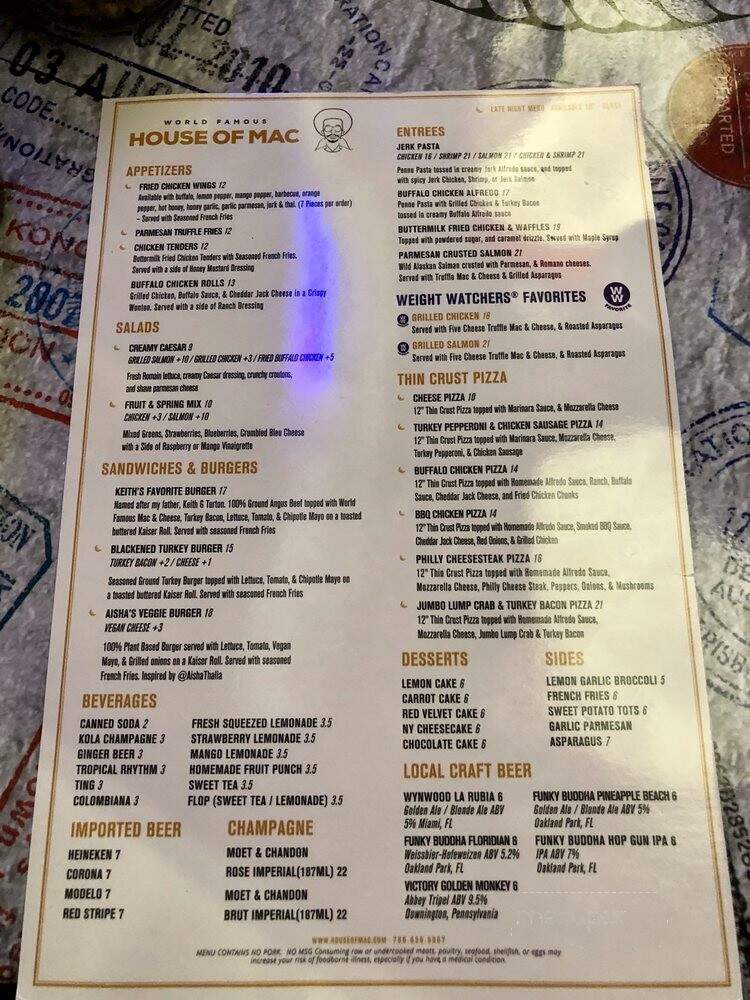 World Famous House of Mac - North Miami Beach, FL menu_pic