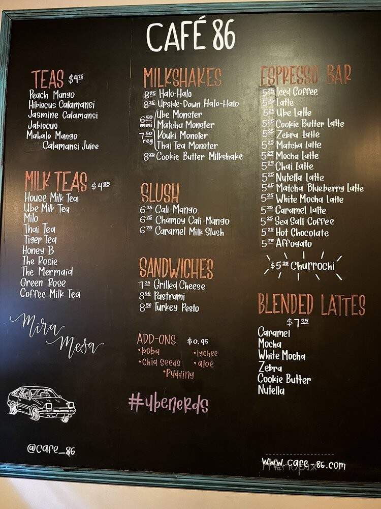 Cafe 86 - Chula Vista, CA menu_pic