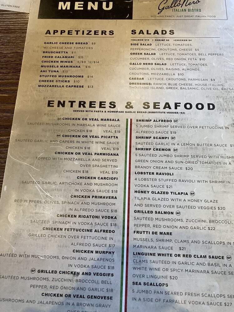 Gallo Nero Italian Bistro - Frisco, TX menu_pic