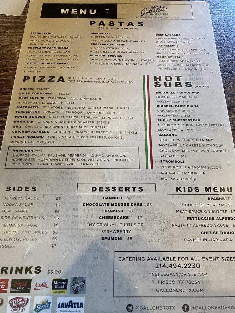 Gallo Nero Italian Bistro - Frisco, TX menu_pic