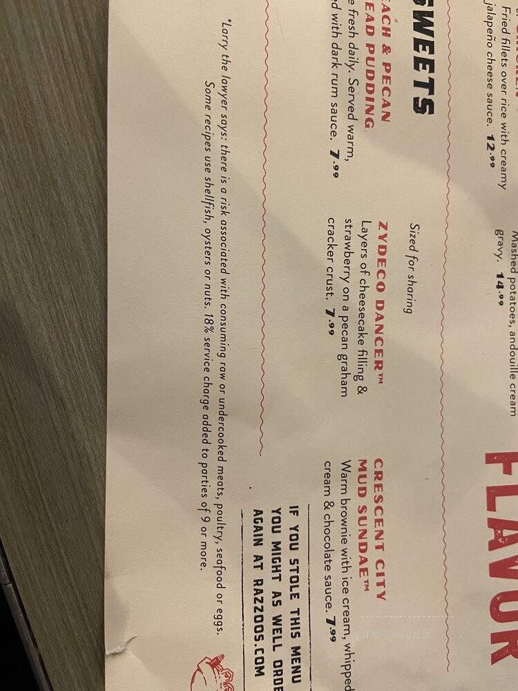 Razzoo's Cajun Cafe - Oklahoma City, OK menu_pic