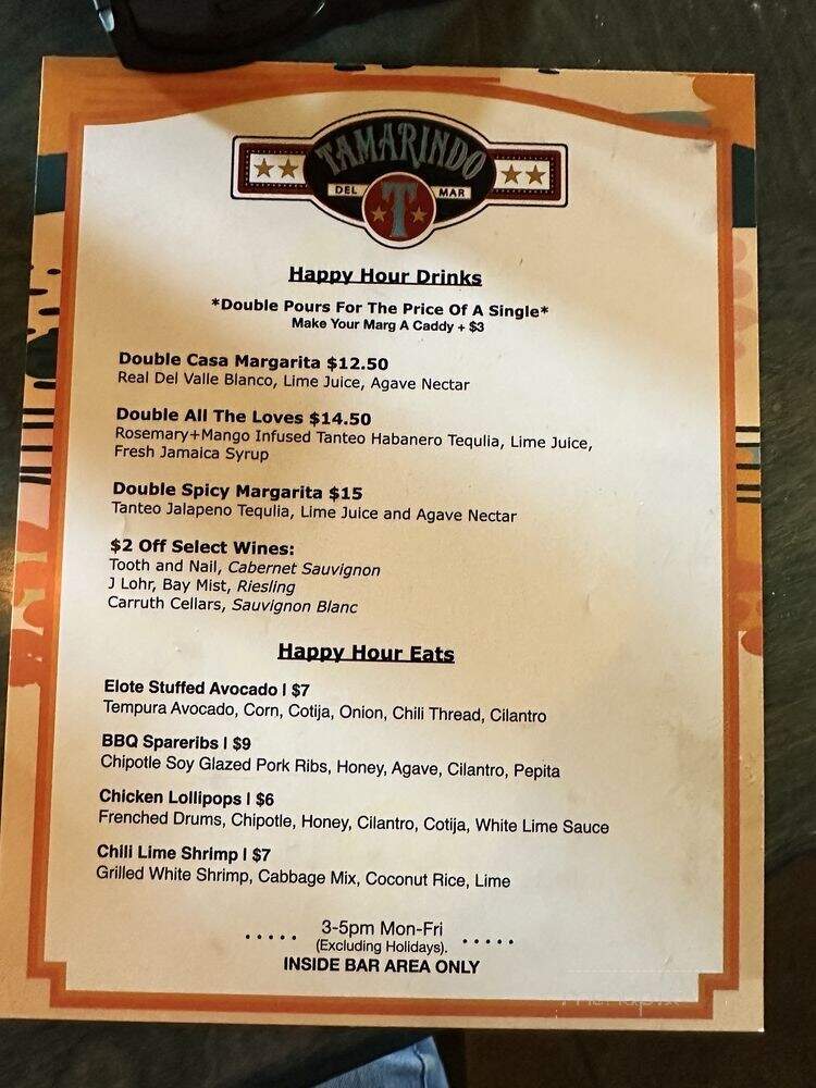 Tamarindo Del Mar - Del Mar, CA menu_pic