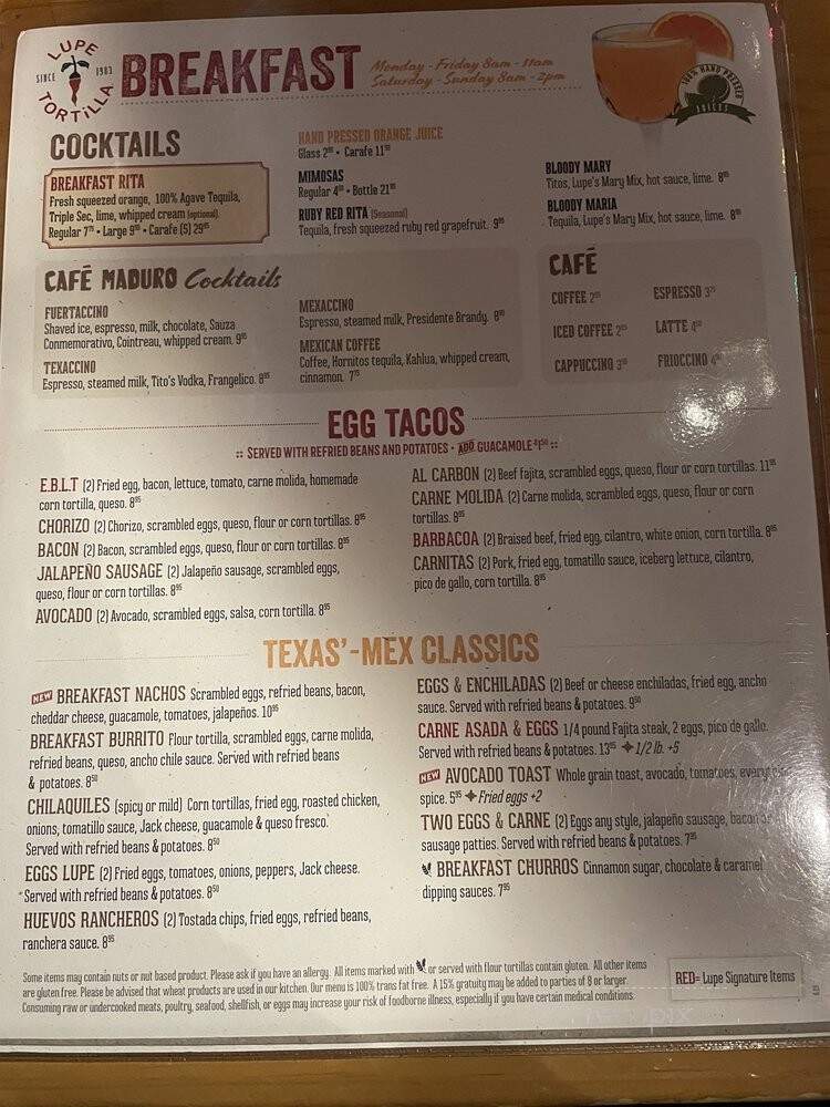 Lupe Tortilla - Addison, TX menu_pic