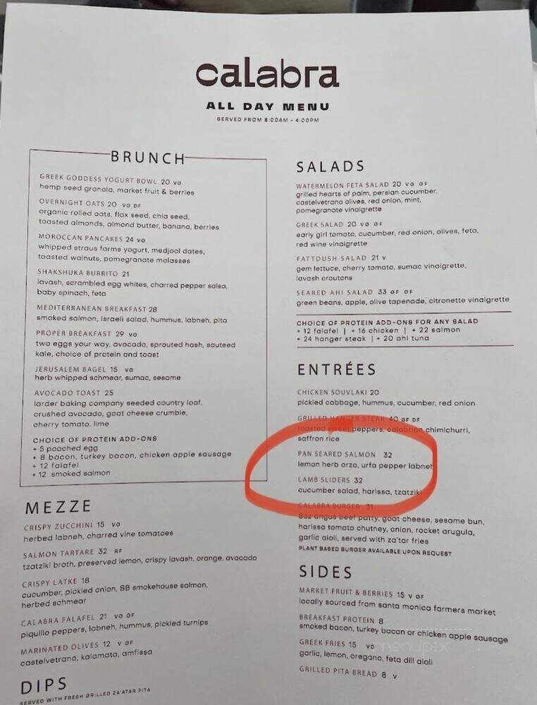 Calabra - Santa Monica, CA menu_pic