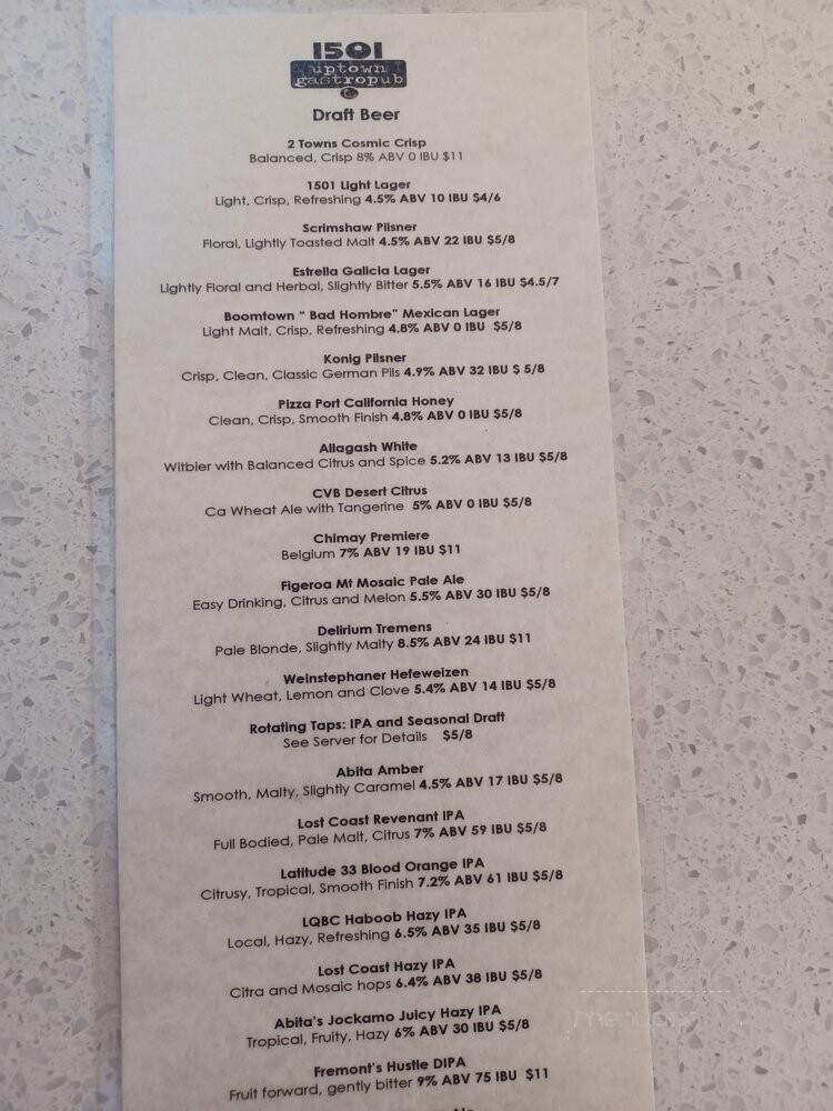 1501 Uptown Gastro Pub - Palm Springs, CA menu_pic