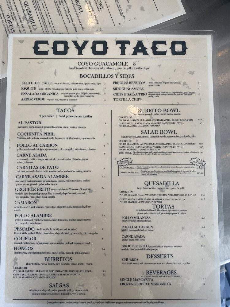 Coyo Taco - Coral Gables, FL menu_pic