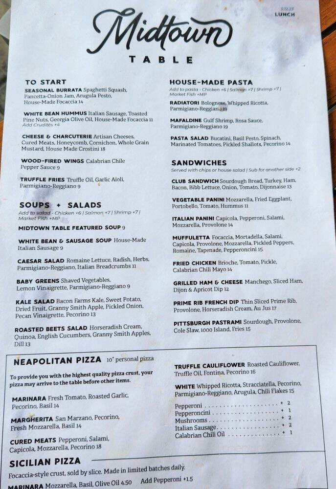 Midtown Table - Jacksonville, FL menu_pic