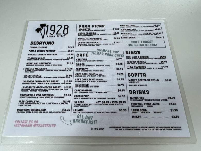 1928 Cuban Bistro - Jacksonville, FL menu_pic