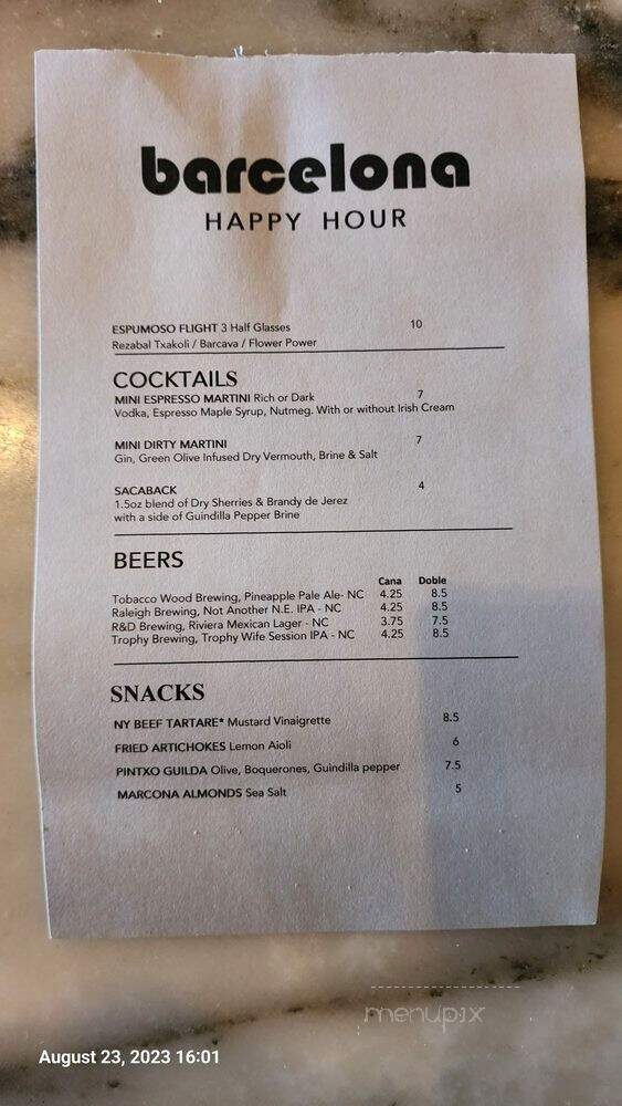 Barcelona Wine Bar - Raleigh, NC menu_pic