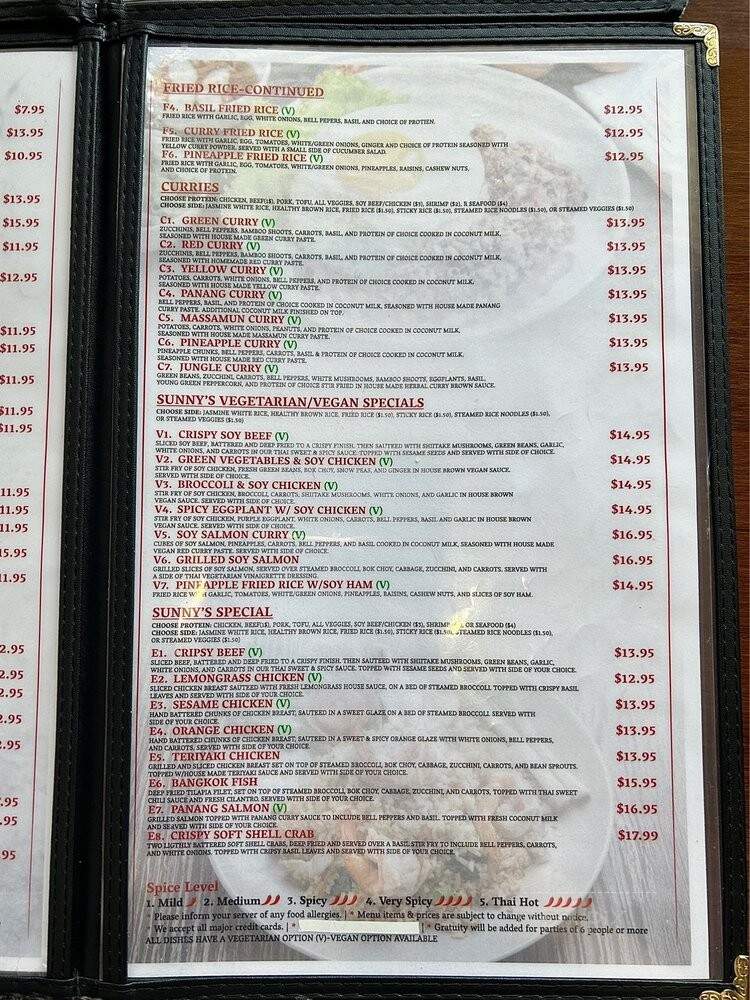 Sunny Thai - Arlington, TX menu_pic