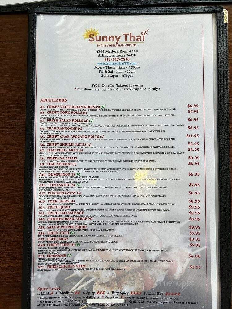 Sunny Thai - Arlington, TX menu_pic