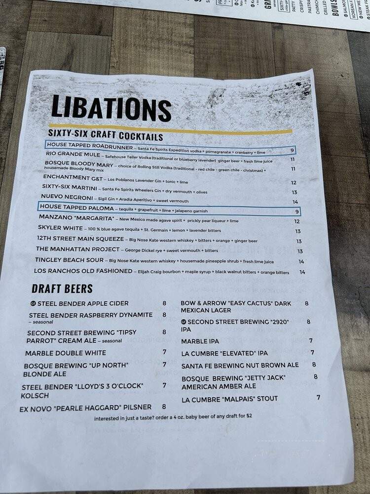 Sixty Six Acres - Albuquerque, NM menu_pic