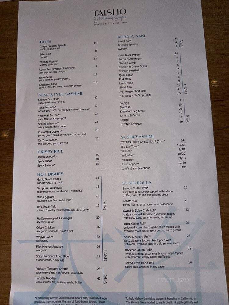 Taisho - Sherman Oaks, CA menu_pic